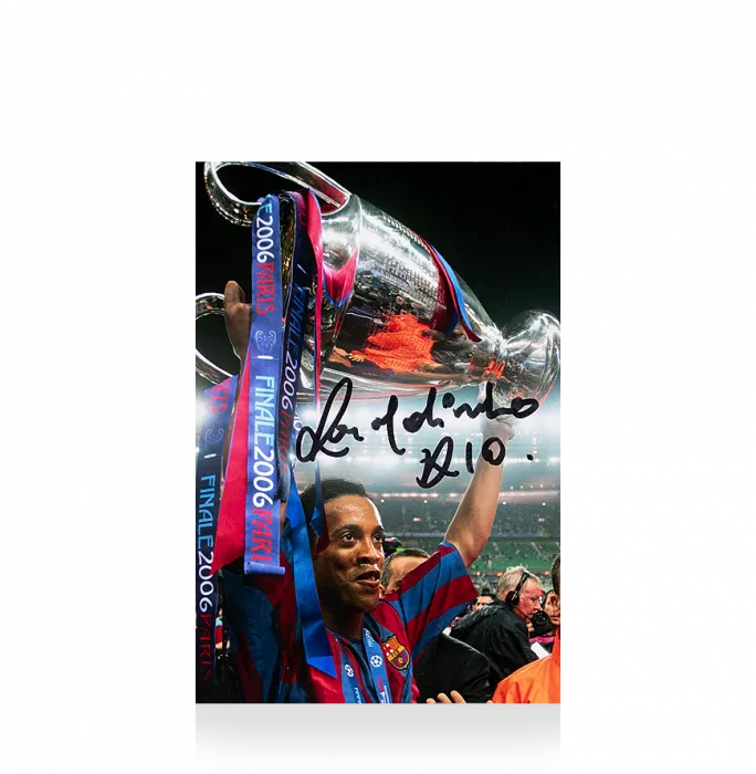 Icons Ronaldinho Signed Mini FC Barcelona Photo: 2006 UEFA Champions League Winner