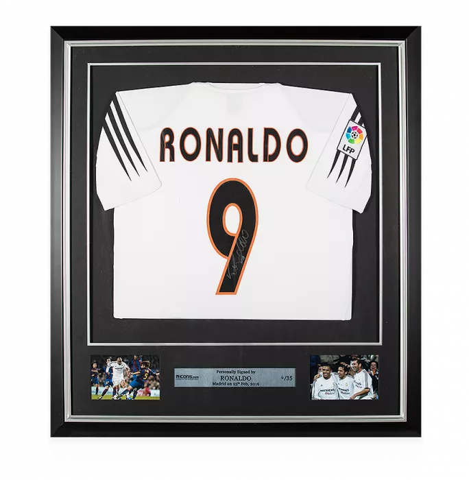 icons Ronaldo Back Signed and Framed Real Madrid 2004-05 Home Shirt