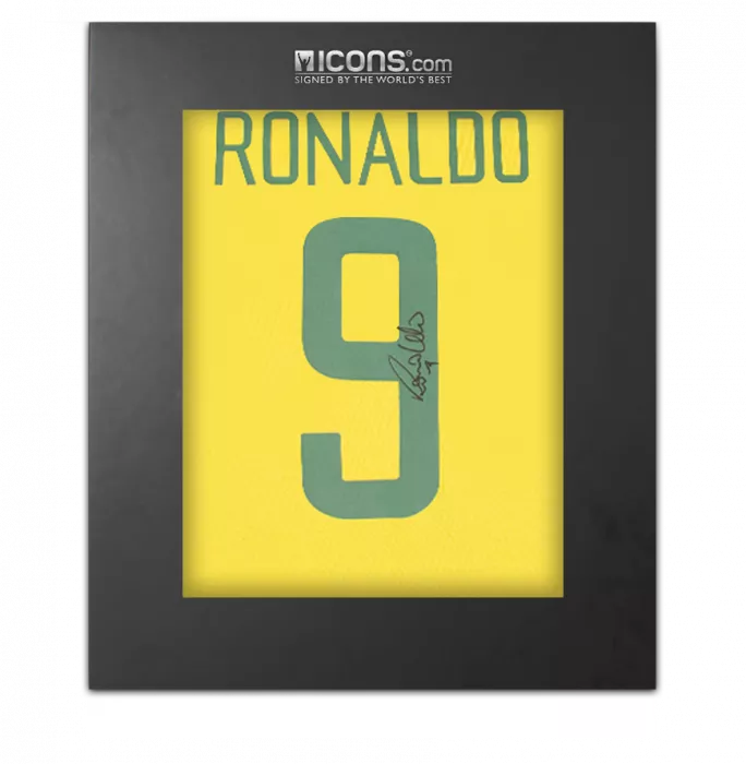 Icons Ronaldo Back Signed Brazil 1970 Home Shirt With Fan Style Numbers In Deluxe Packaging