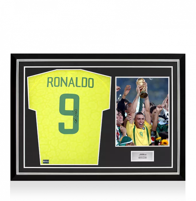icons Ronaldo Back Signed Brazil 2022-23 Home Shirt In Hero Frame: Option 1