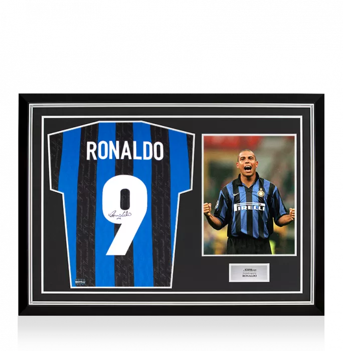 icons Ronaldo Back Signed Internazionale 1998 Home Shirt In Hero Frame: Option 1