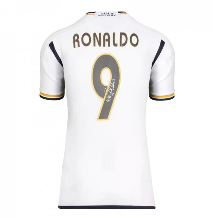Icons Ronaldo Back Signed Modern Real Madrid CF Home Shirt With Fan Style Numbers In Hero Frame: Option 1