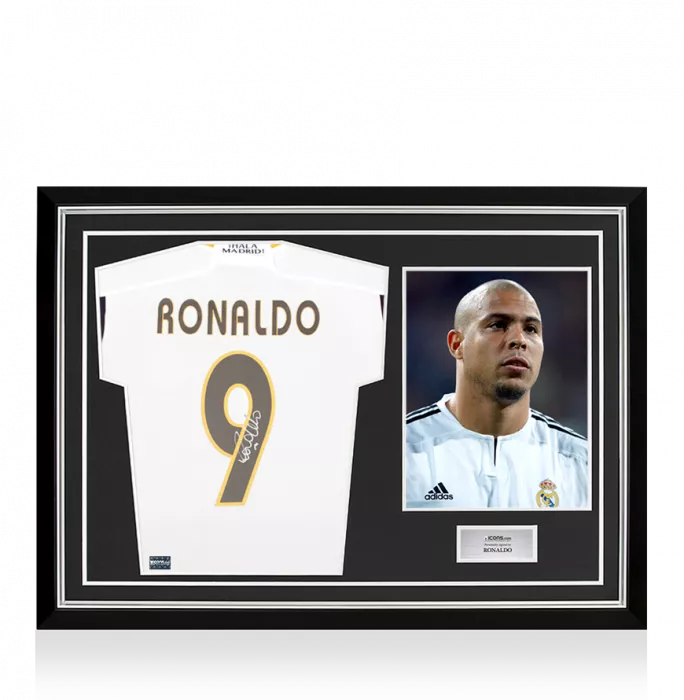 icons Ronaldo Back Signed Modern Real Madrid CF Home Shirt with Fan Style Numbers In Hero Frame: Option 1