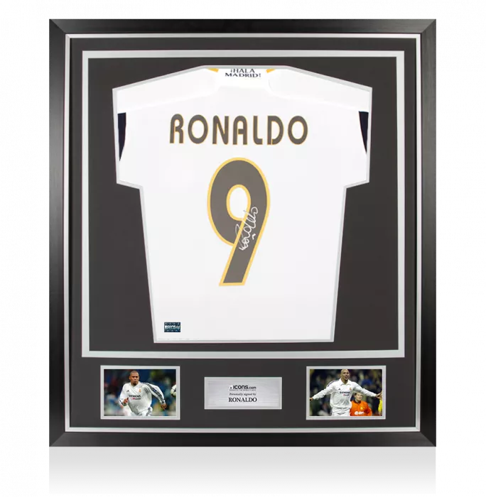 icons Ronaldo Back Signed Modern Real Madrid CF Home Shirt with Fan Style Numbers In Classic Frame