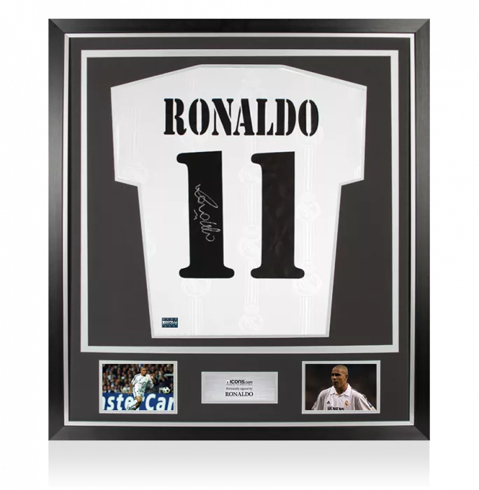 icons Ronaldo Back Signed Modern Real Madrid Home Shirt With Fan Style Numbers In Classic Frame