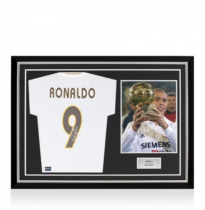 icons Ronaldo Back Signed Modern Real Madrid Home Shirt With Fan Style Numbers In Hero Frame: Option 1