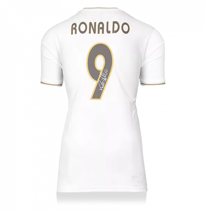 Icons Ronaldo Back Signed Modern Real Madrid Home Shirt With Fan Style Numbers In Classic Frame