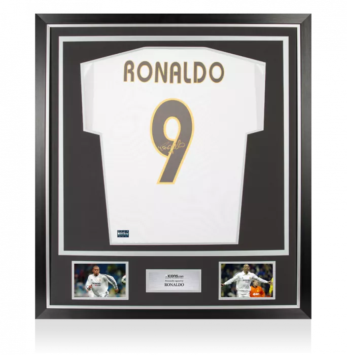 icons Ronaldo Back Signed Real Madrid 2003-04 Home Shirt In Classic Frame
