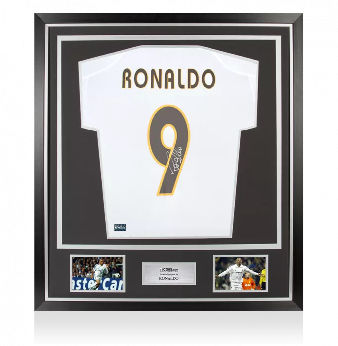 icons Ronaldo Back Signed Real Madrid 2003-04 Home Shirt In Classic Frame