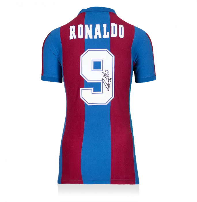 icons Ronaldo Back Signed Retro FC Barcelona Home Shirt With Fan Style Numbers