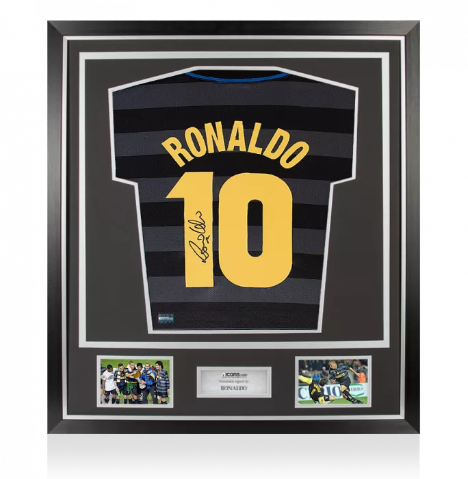 Icons Ronaldo Back Signed Retro Internazionale Third Shirt With Fan Style Numbers In Classic Frame