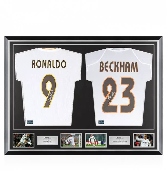 icons Ronaldo & David Beckham Signed Real Madrid Shirts In Classic Dual Frame