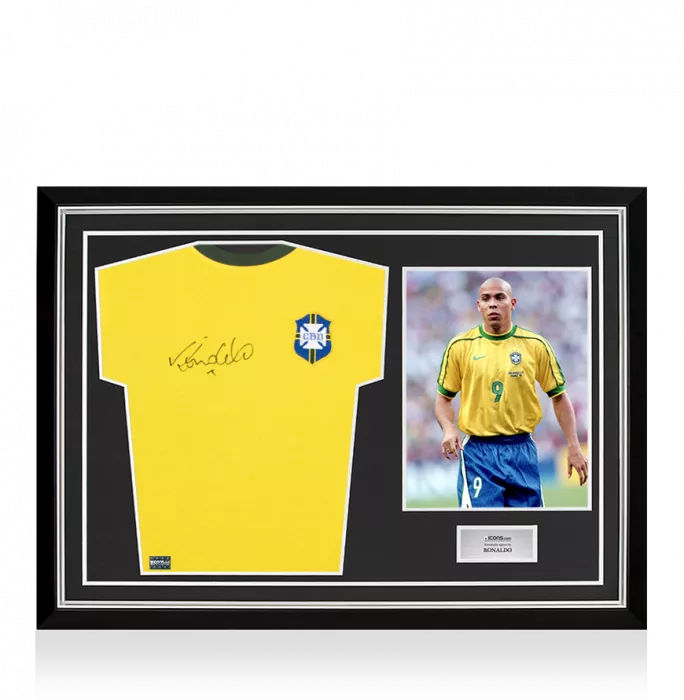 icons Ronaldo Front Signed Brazil 1970 Home Shirt In Hero Frame: Option 1