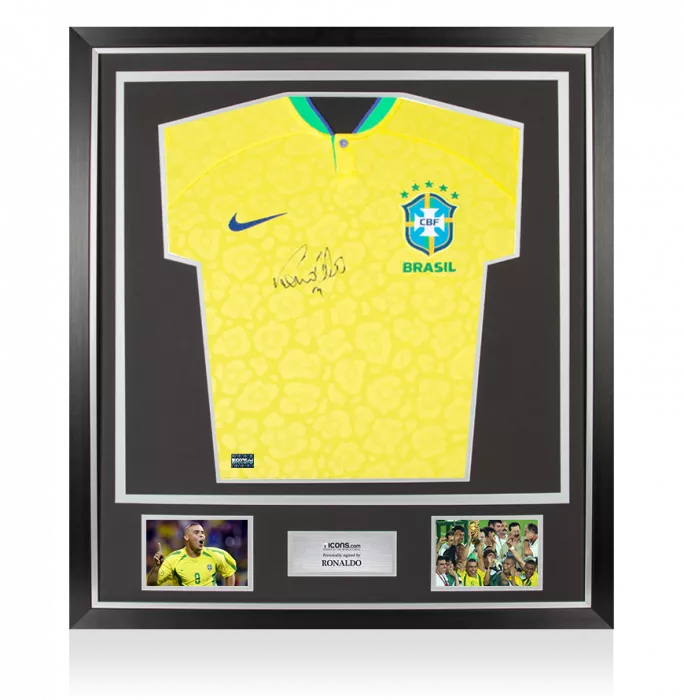 icons Ronaldo Front Signed Modern Brazil Home Shirt In Classic Frame