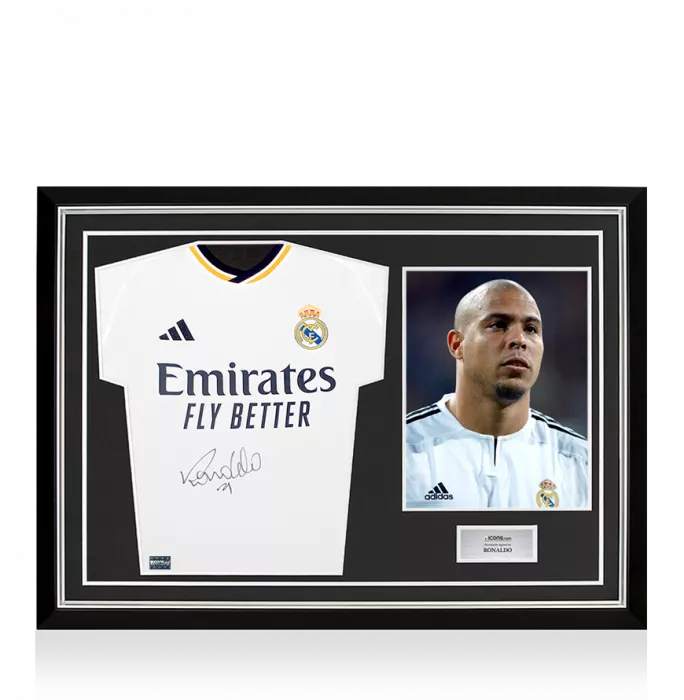 icons Ronaldo Front Signed Modern Real Madrid CF Home Shirt In Hero Frame: Option 1