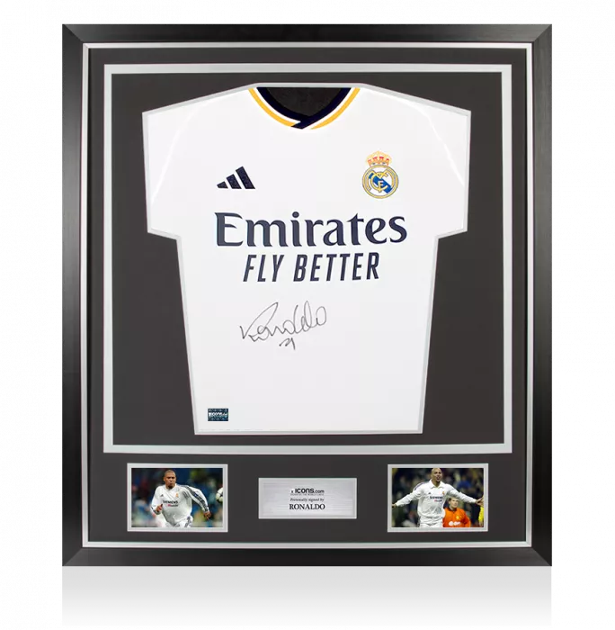 icons Ronaldo Front Signed Modern Real Madrid CF Home Shirt In Classic Frame
