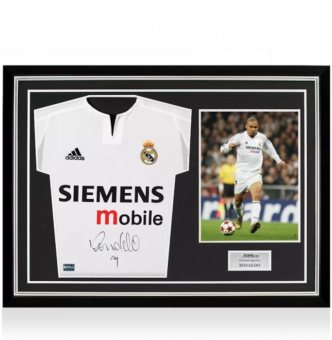Icons Ronaldo Front Signed Real Madrid 2003-04 Home Shirt In Hero Frame: Option 1