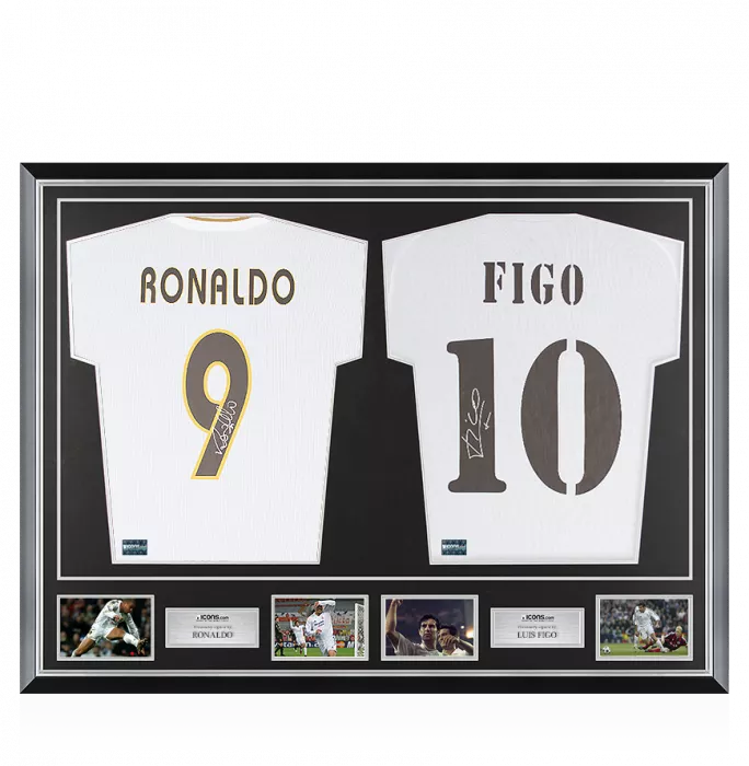 Icons Ronaldo & Luis Figo Signed Real Madrid Shirts In Classic Dual Frame