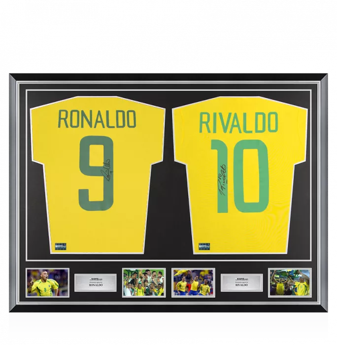 icons Ronaldo Nazario & Rivaldo Signed Brazil Shirts In Classic Dual Frame