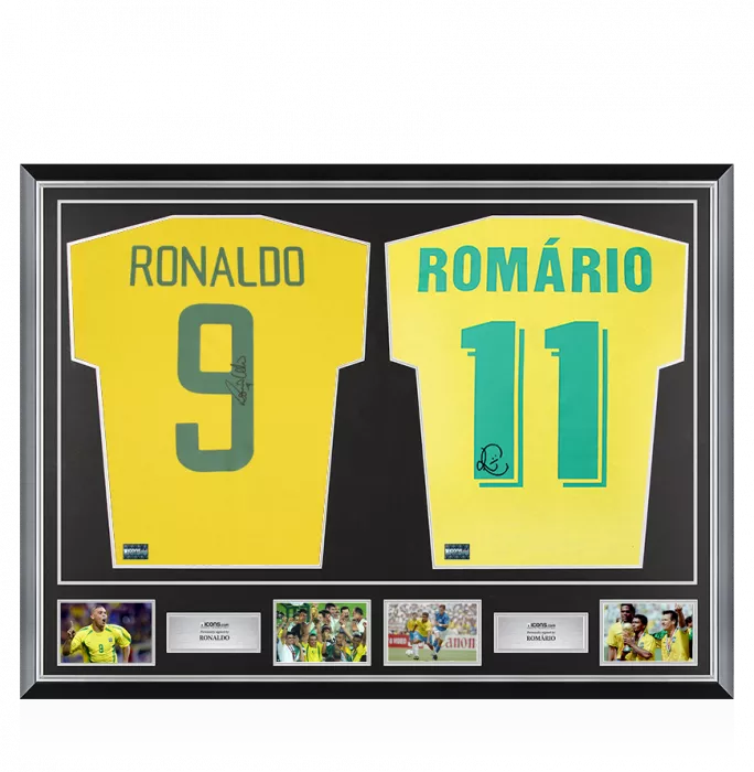 icons Ronaldo Nazario & Romario Signed Brazil Shirts In Classic Dual Frame