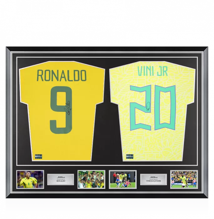 icons Ronaldo Nazario & Vinicius Jr Signed Brazil Shirts In Classic Dual Frame