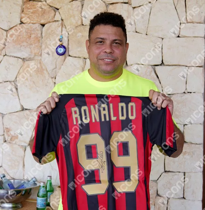 Icons Ronaldo Official AC Milan Back Signed And Framed Modern Home Shirt With Fan Style Numbers