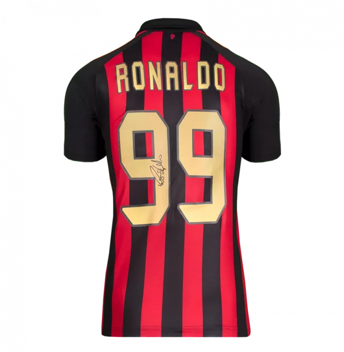 Icons Ronaldo Official AC Milan Back Signed And Framed Modern Home Shirt With Fan Style Numbers