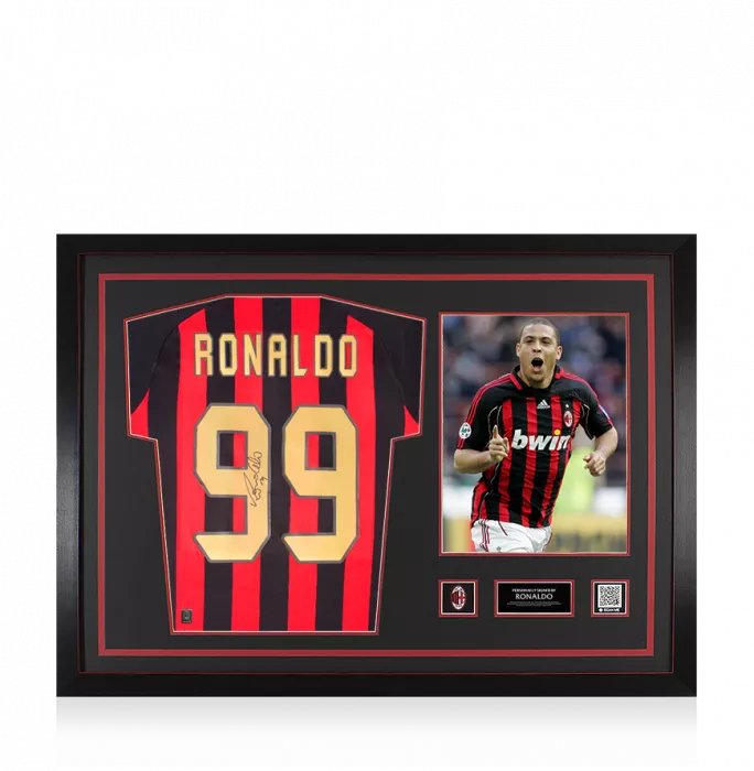 icons Ronaldo Official AC Milan Back Signed and Framed Modern Home Shirt with Fan Style Numbers