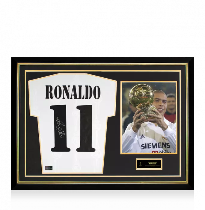 icons Ronaldo Official Ballon d'Or™ Back Signed and Hero Framed Modern Real Madrid Home Shirt With Fan Style Numbers