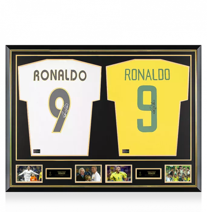 icons Ronaldo Official Ballon d'Or™ Signed Real Madrid CF & Brazil Shirts In Dual Frame