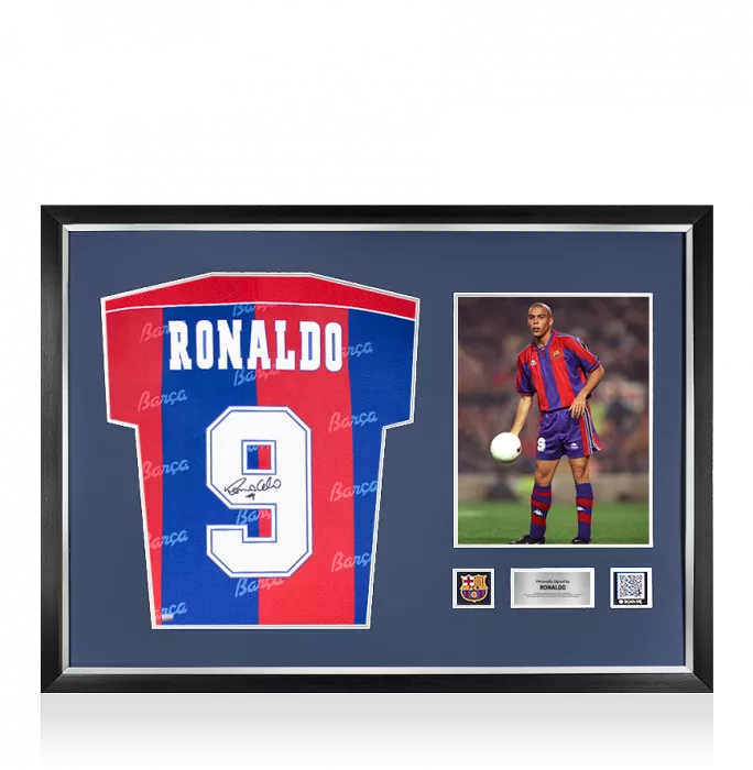 icons Ronaldo Official FC Barcelona Back Signed and Framed 1994 Home Shirt