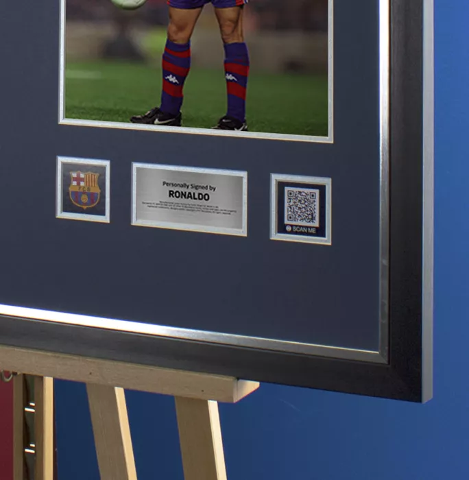 Icons Ronaldo Official FC Barcelona Back Signed And Framed Retro Shirt With Fan Style Numbers