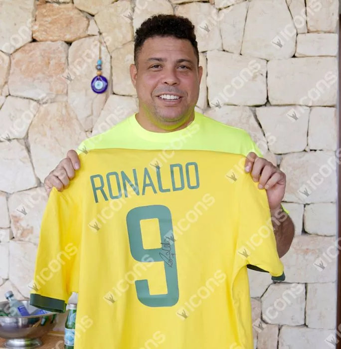 Icons Ronaldo Official FIFA World Cup™ Back Signed And Hero Framed Brazil 1970 Home Shirt With Fan Style Numbers