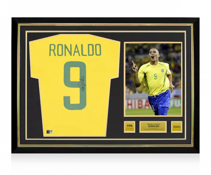 icons Ronaldo Official FIFA World Cup™ Back Signed and Hero Framed Brazil 1970 Home Shirt with Fan Style Numbers