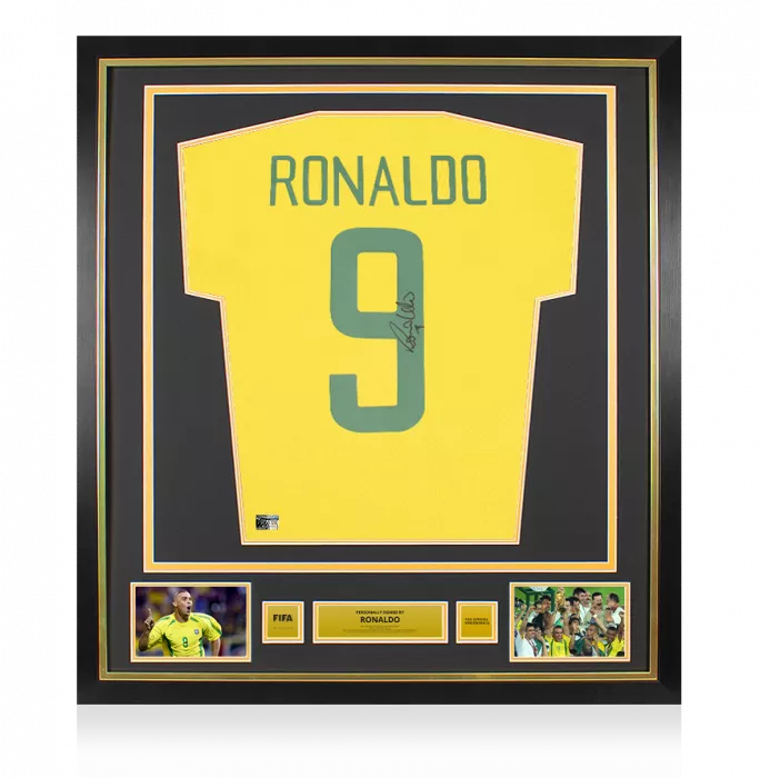 icons Ronaldo Official FIFA World Cup™ Back Signed and Framed Brazil 1970 Home Shirt with Fan Style Numbers