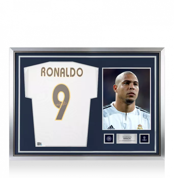 icons Ronaldo Official UEFA Champions League Back Signed and Hero Framed Real Madrid 2003-04 Home Shirt