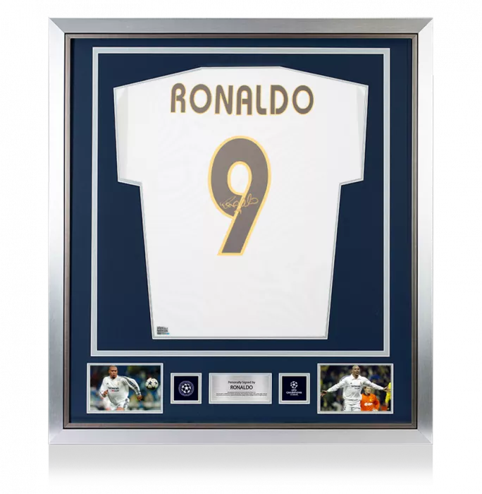 icons Ronaldo Official UEFA Champions League Back Signed and Framed Real Madrid 2003-04 Home Shirt