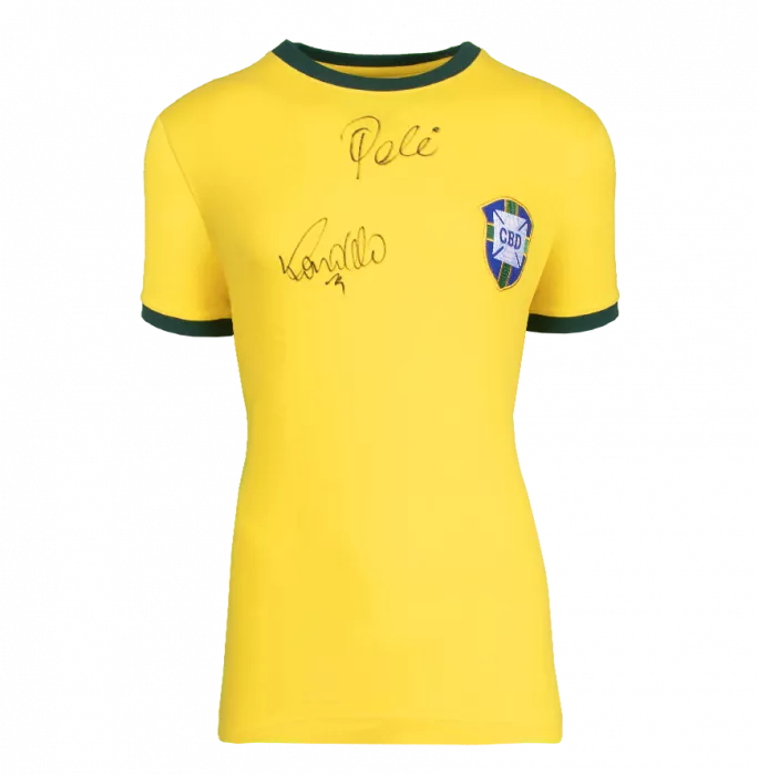 Icons Ronaldo & Pele Official FIFA World Cup™ Front Signed And Hero Framed Retro Brazil Home Shirt