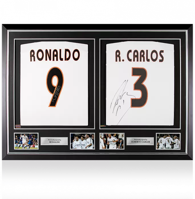 icons Ronaldo & Roberto Carlos Signed 2004-05 Real Madrid Home Shirt Master Frame