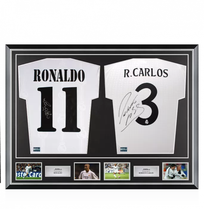 icons Ronaldo & Roberto Carlos Signed Real Madrid Shirts In Classic Dual Frame