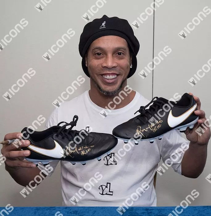 Icons Ronaldo Ronaldinho & Rivaldo Signed Nike Boot Brazil Master Frame