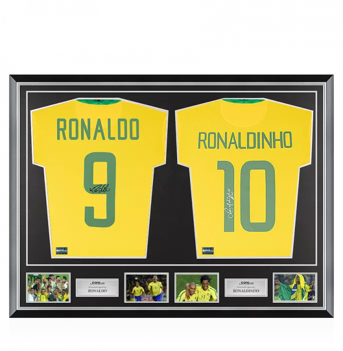 Icons Ronaldo & Ronaldinho Signed Brazil Shirts In Classic Dual Frame