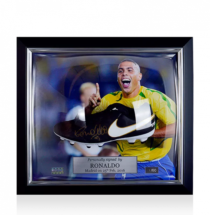 icons Ronaldo Signed Black Nike Tiempo Boot In Brazil Frame