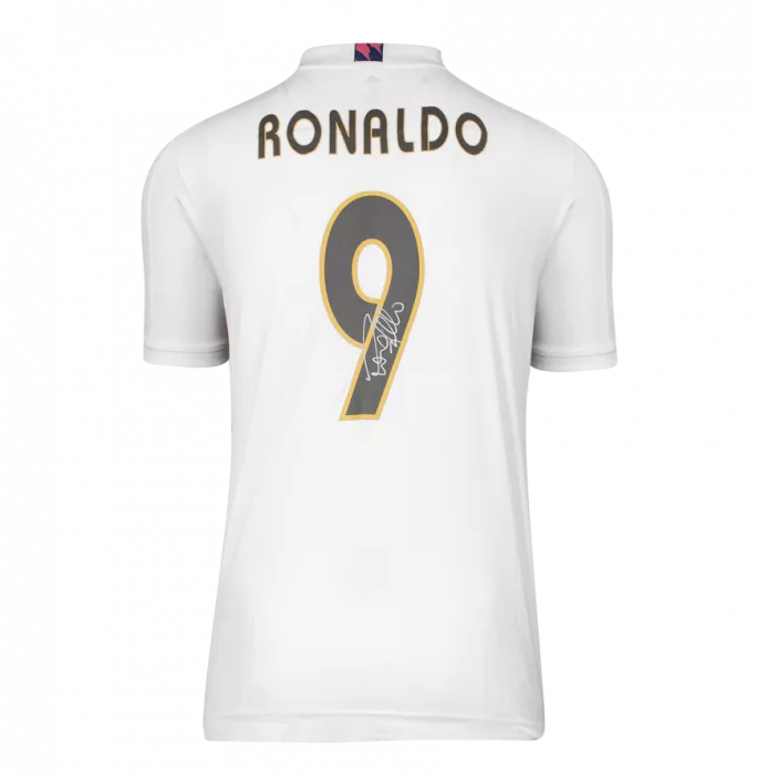Icons Ronaldo Signed Modern Real Madrid Home Shirt With Fan Style Number In Hero Frame: Option 1