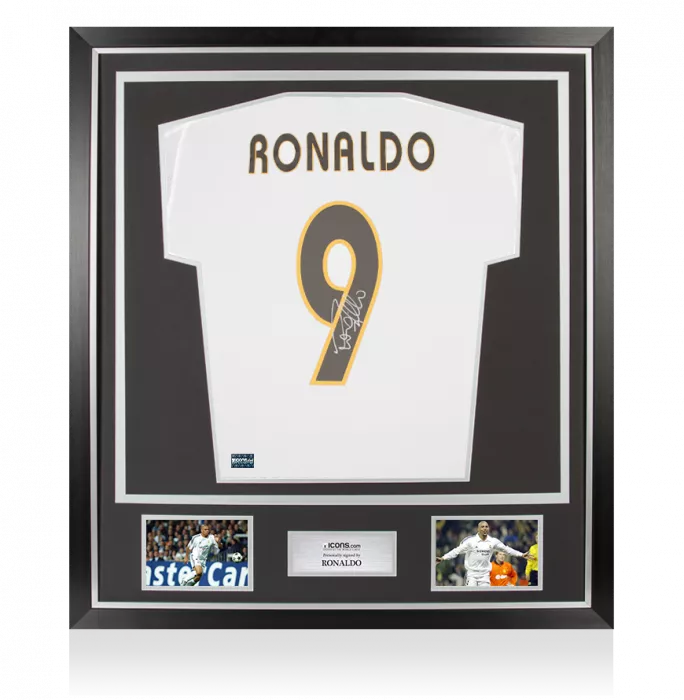 icons Ronaldo Signed Modern Real Madrid Home Shirt With Fan Style Number In Classic Frame