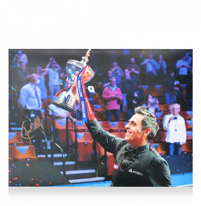 Icons Ronnie O'Sullivan Signed Photo In Black Wooden Frame: Holding Trophy Overhead
