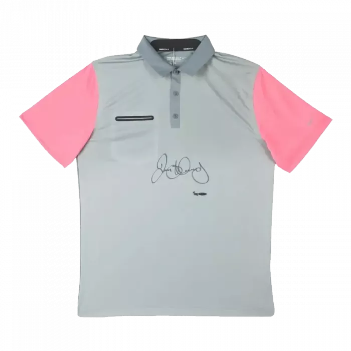Icons Rory McIlroy Signed Grey And Pink Nike Golf Polo Shirt