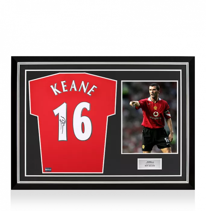 Icons Roy Keane Back Signed Manchester United 2015-16 Home Shirt With Fan Style Numbers In Hero Frame: Option 1