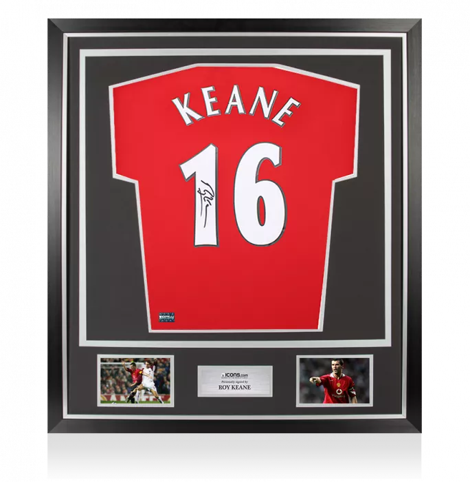 icons Roy Keane Back Signed Manchester United 2015-16 Home Shirt with Fan Style Numbers In Classic Frame