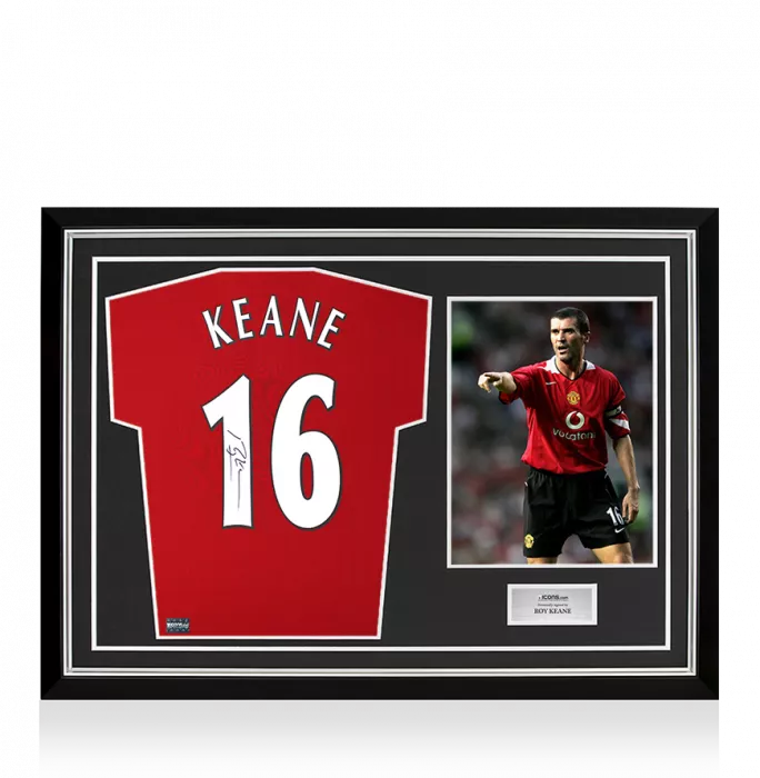 icons Roy Keane Back Signed Manchester United 2022-23 Home Shirt with Fan Style Numbers In Hero Frame: Option 1